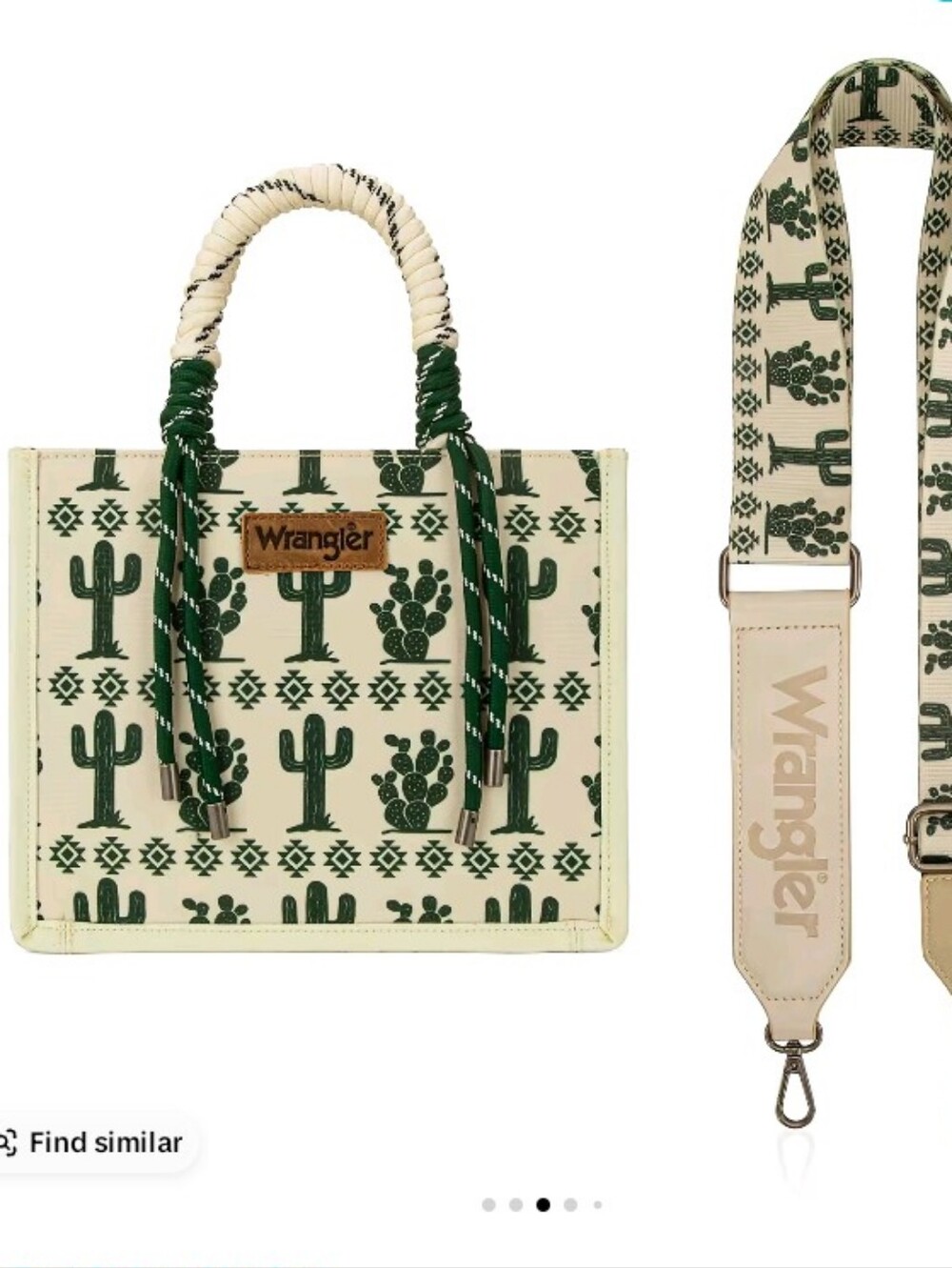 Wrangler Cream & Green Cactus Western Tote with Removable Strap